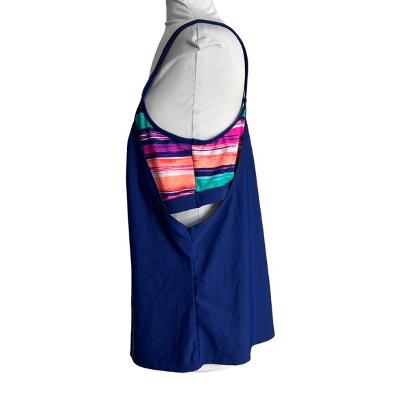 BCBG Swim Tankini Top Blue Pink Womens Size 16 Padded - Picture 2 of 9